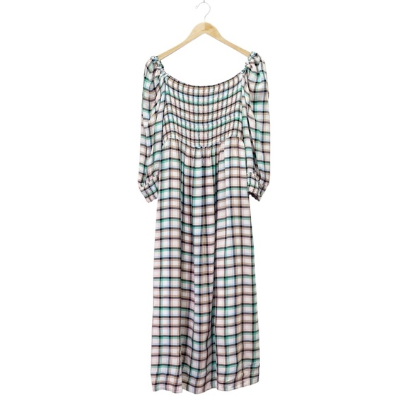 Anthropologie Maeve Cerie Smocked Plaid Maxi Dress Boho Square Neck Size Large - Picture 2 of 14